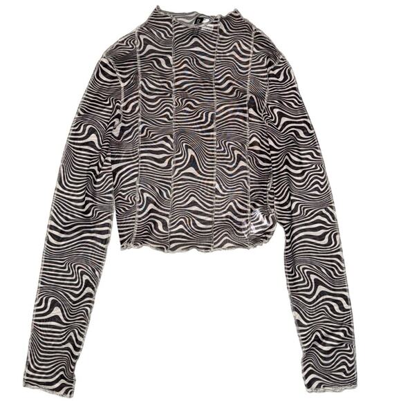 H & M Divided Mesh Sheer Zebra Print Long Sleeve Size Small Mockneck y2k design - Picture 1 of 2
